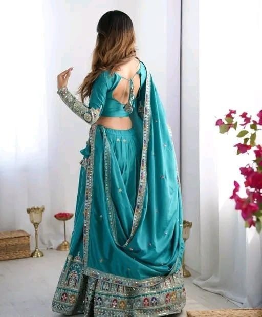 Ready To Wear Chanderi Silk Lehenga Choli Set Embroidered Wedding PartyWear