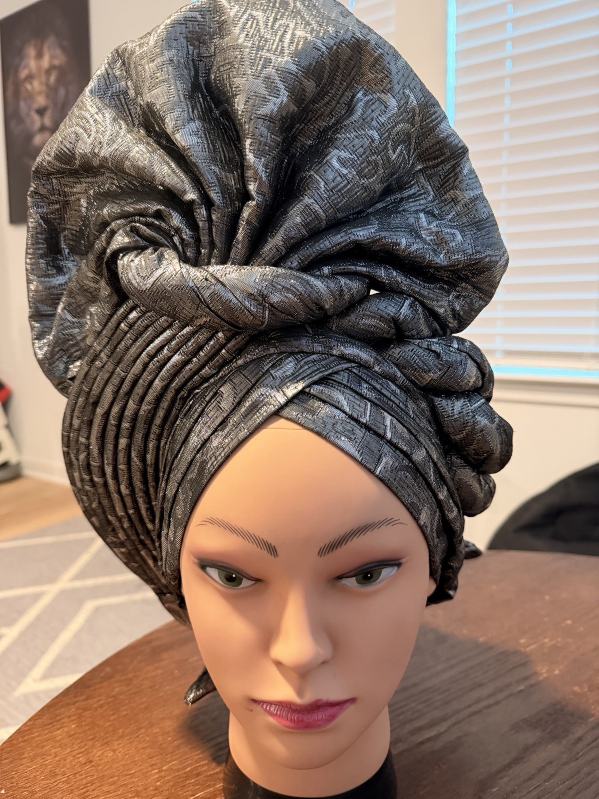 Grey/silver african elegant auto gele made with asooke for women NEW