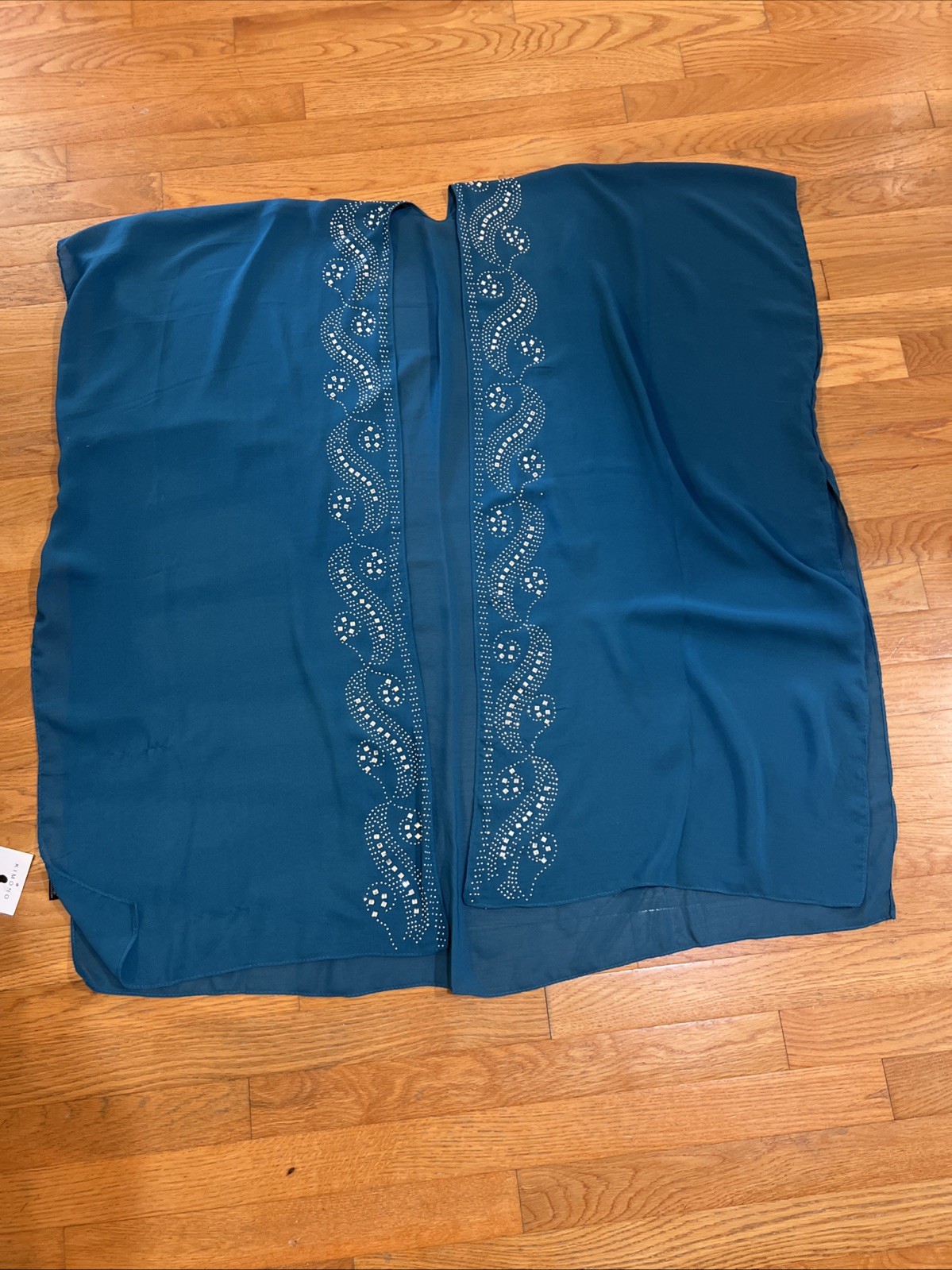 Kaftan Rhinestone Beaded Turquoise Kimono Bohemian Knee Length