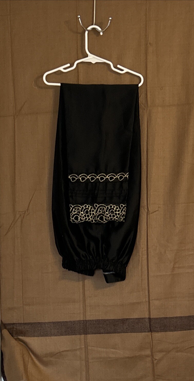Pakistani Satin Silk Emb Pant Size-L L-38in Btm -7in Hip-46in Color Black