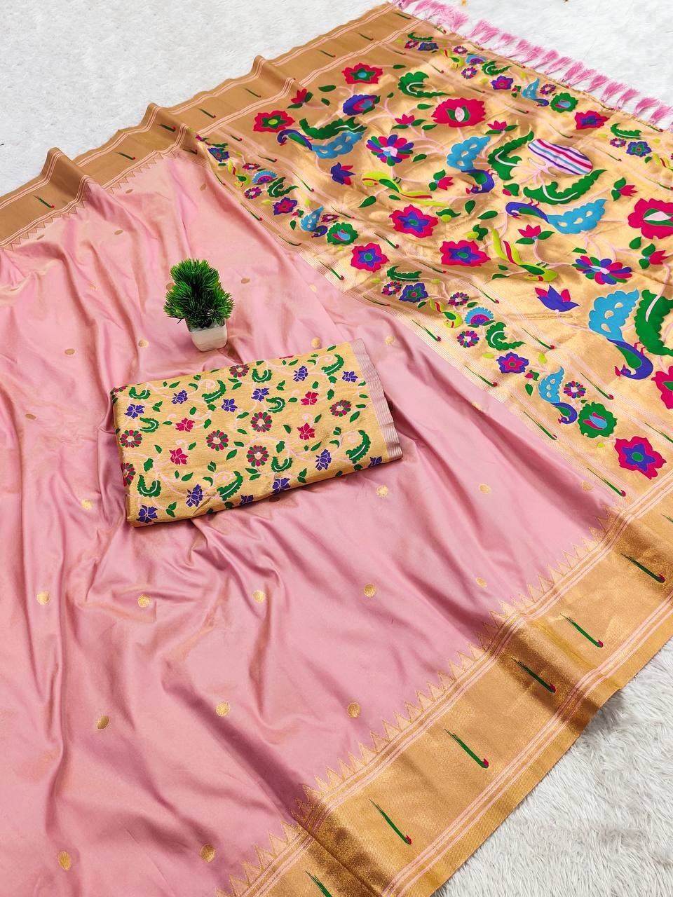 Peach Color Saree Unstitched Blouse Bollywood Party Indian Pethani Sari Wedding
