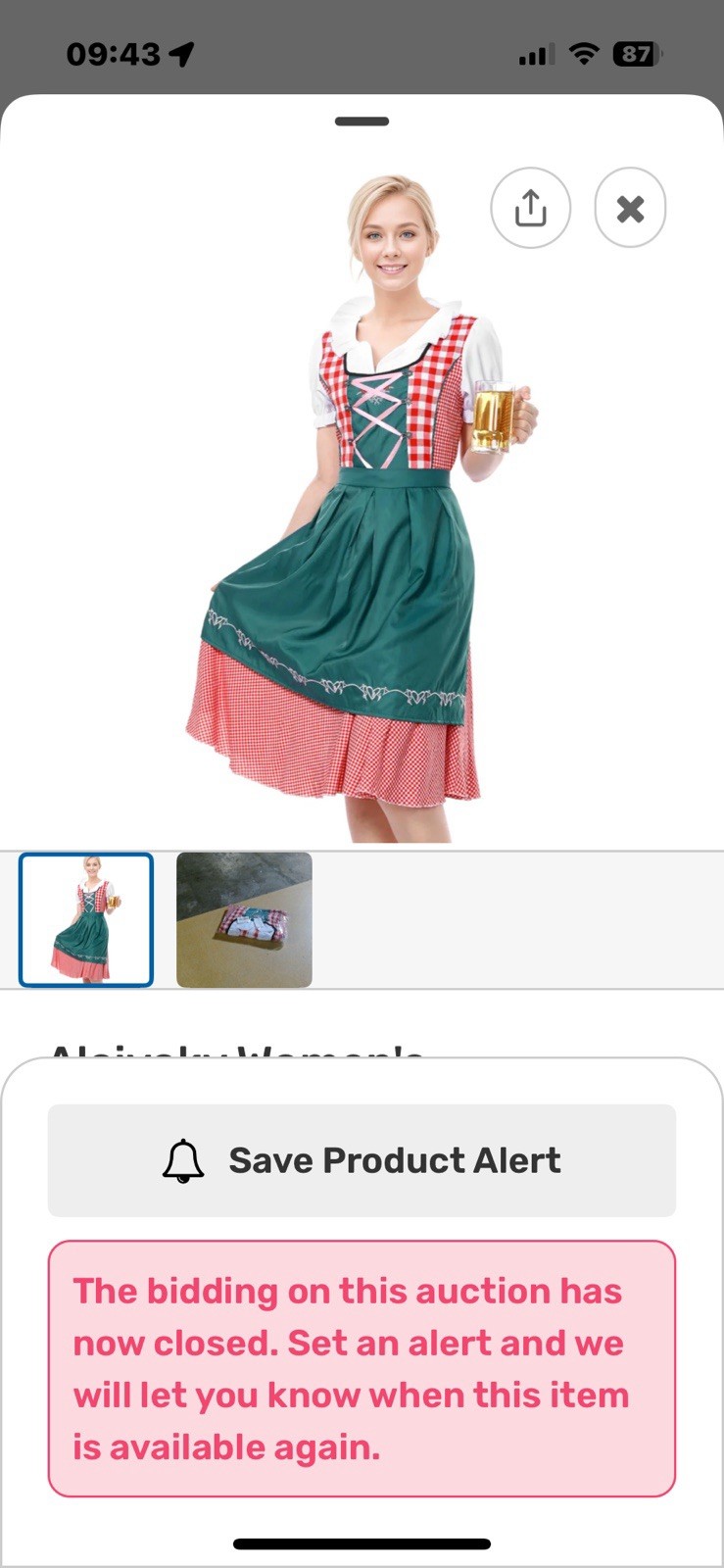 Oktoberfest Dirndl Dress Halloween Beer Fest 2XL 2PC Costume German Bavarian
