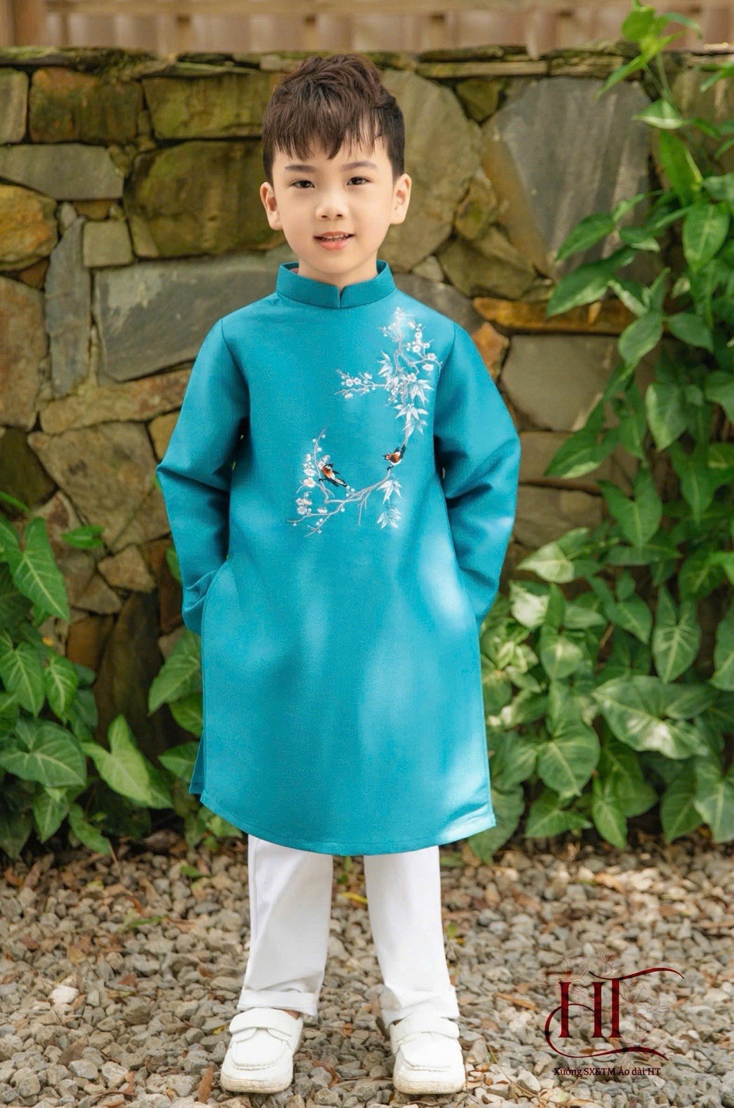 AO DAI CON TRAI BOY Blue TEAL 5-6 Years