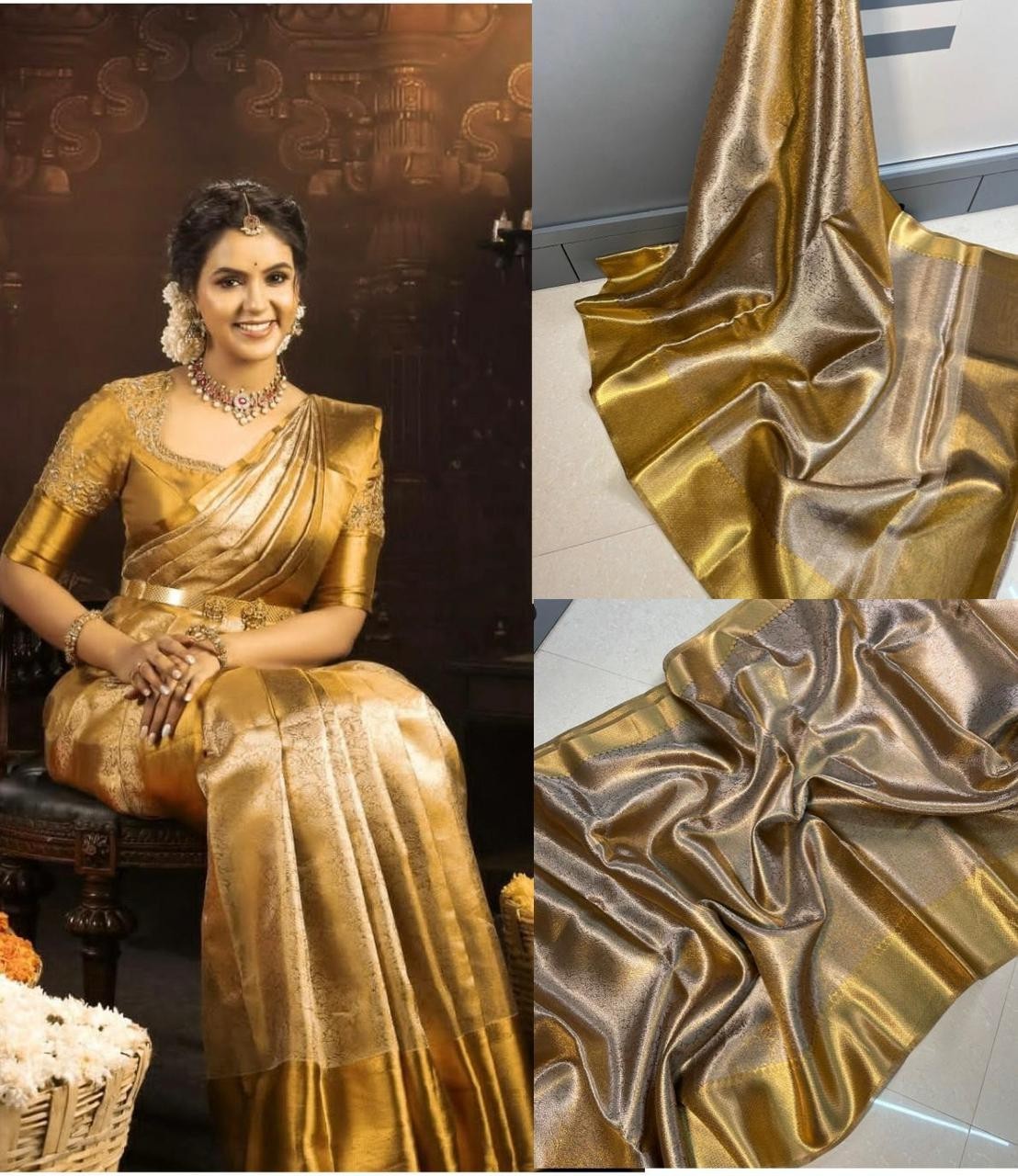 Premium Banarasi Kanjivaram Tissue Silk Saree Designer Weaving Pallu wedding