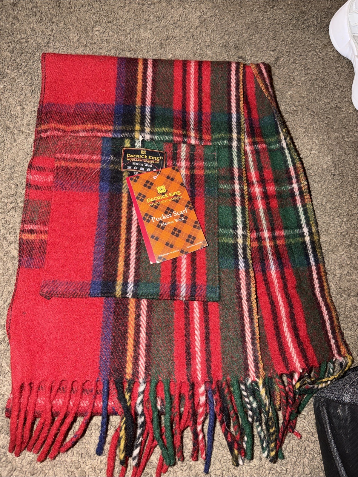 Patrick King Woollen Company Royal Stewart Merino Wool Blend Pocket Scarf Red