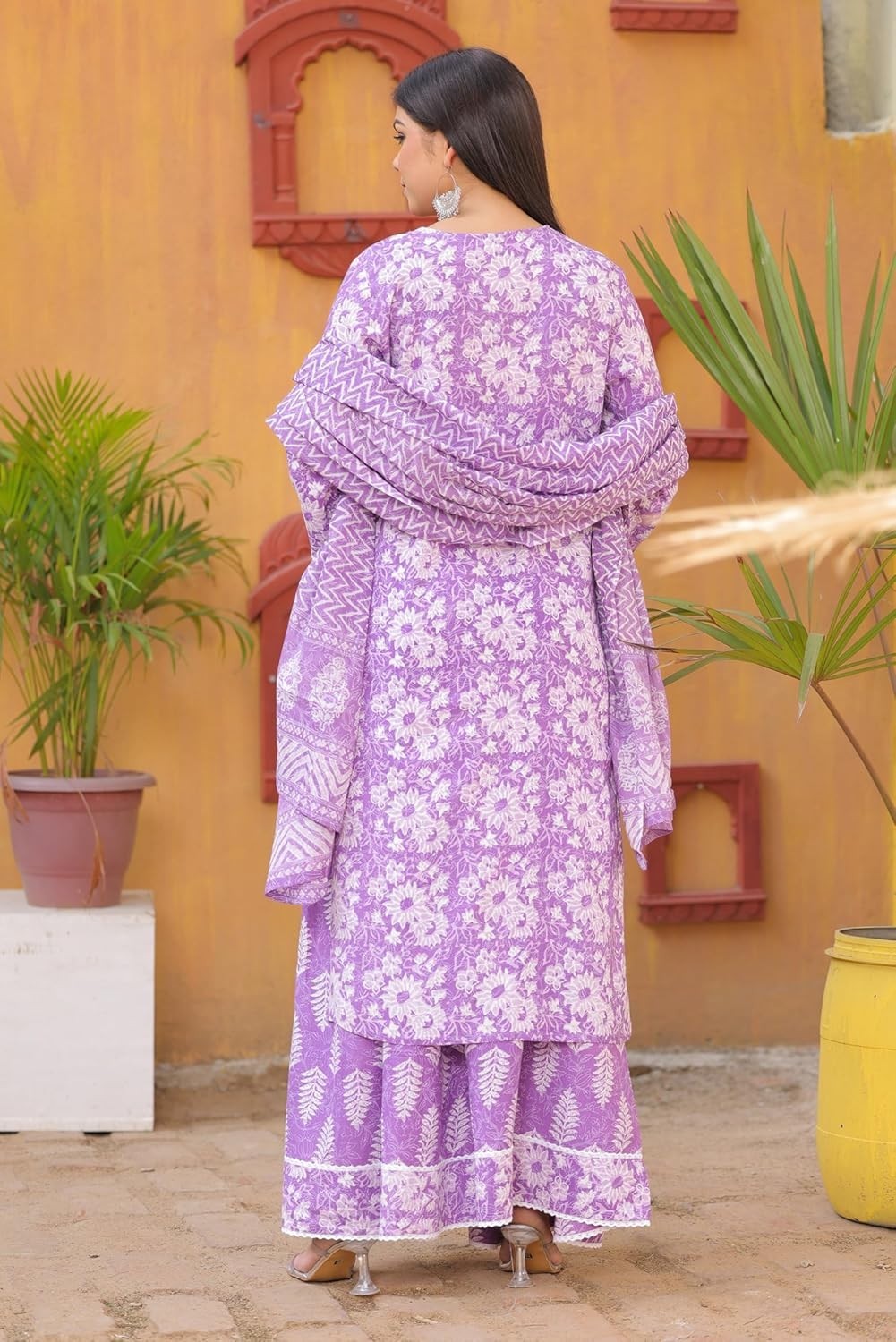 Women’s Printed Calf Length Straight Kurta & Skirt With Dupatta Set