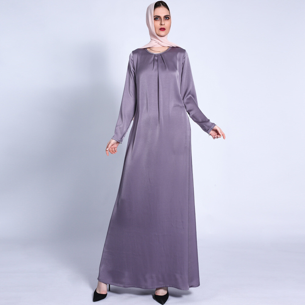 Heavy Silk One-piece Wrap Dress Mulberry Silk Solid Color Muslim Dress for Women