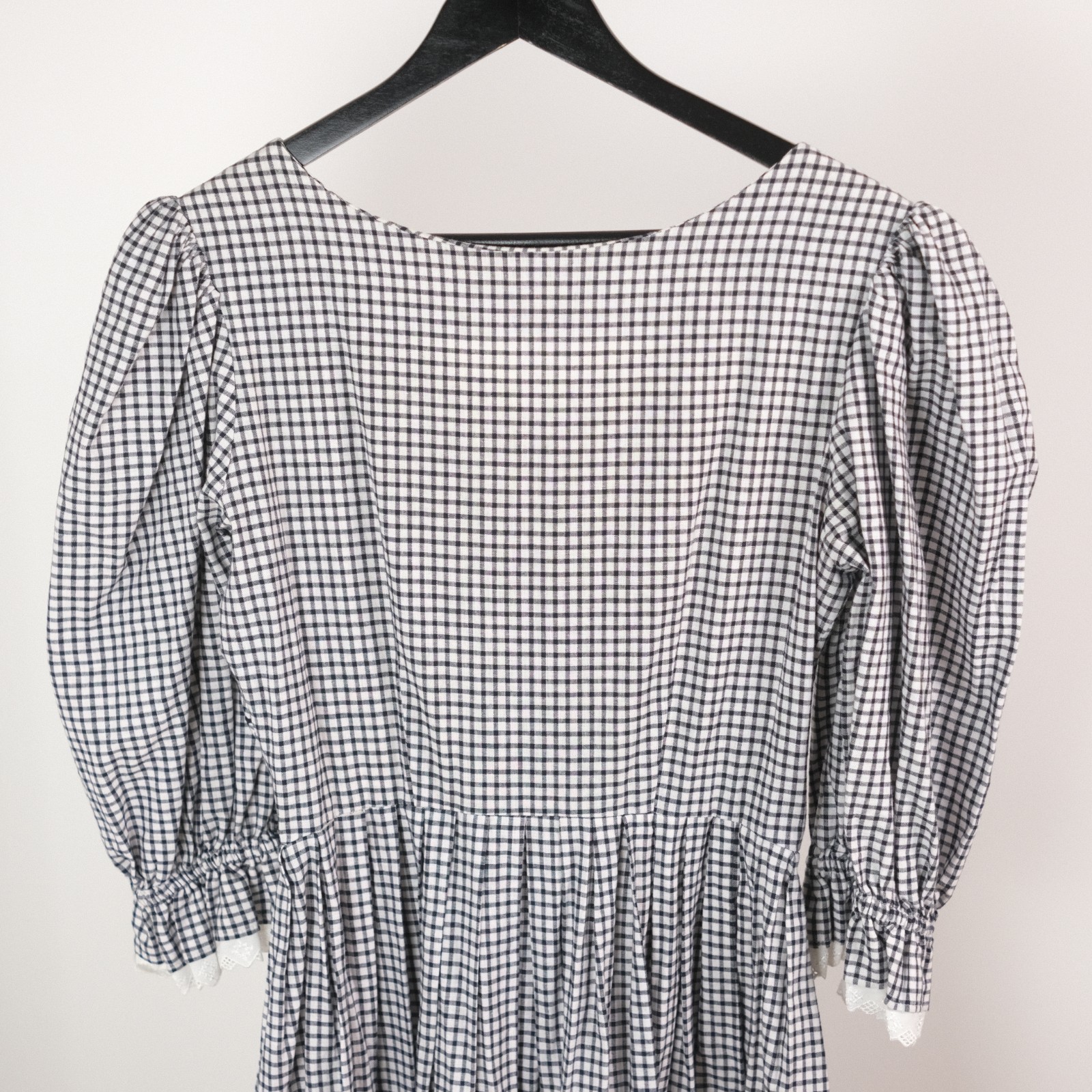 Austrian Alpine Cotton Folk Dres Checked Lace Trim Dirndl Style Size 42