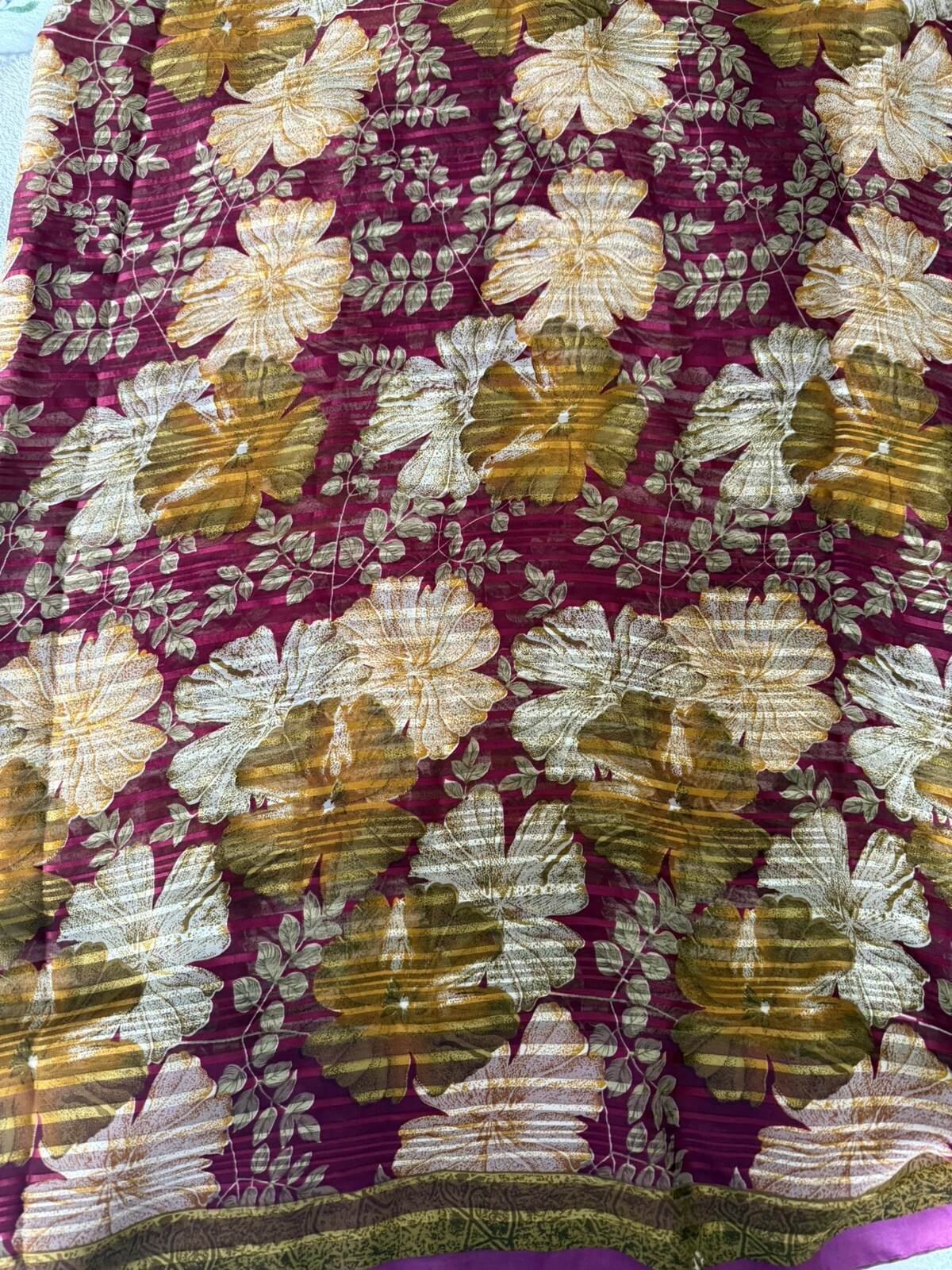 Multicoloured Chiffon satin Striped floral Printed Sari Fabric/New with fall