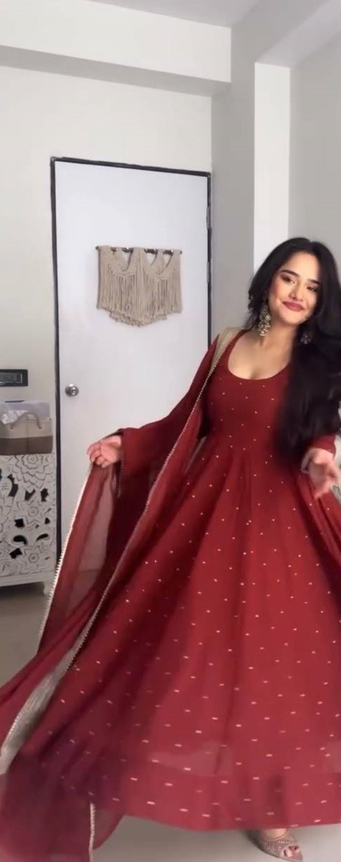 Presenting Faux Georgette Maroon Gown Bottom With Dupatta For Ethnic Wear