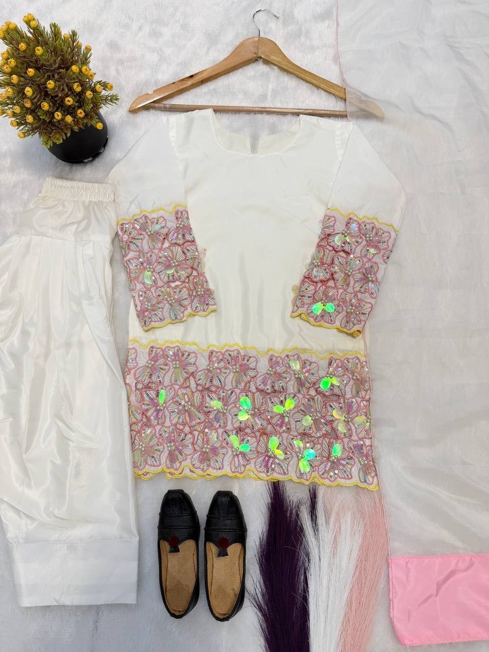 Presenting Heavy Natural Crep Silk White Top Bottom With Dupatta For Party Wear