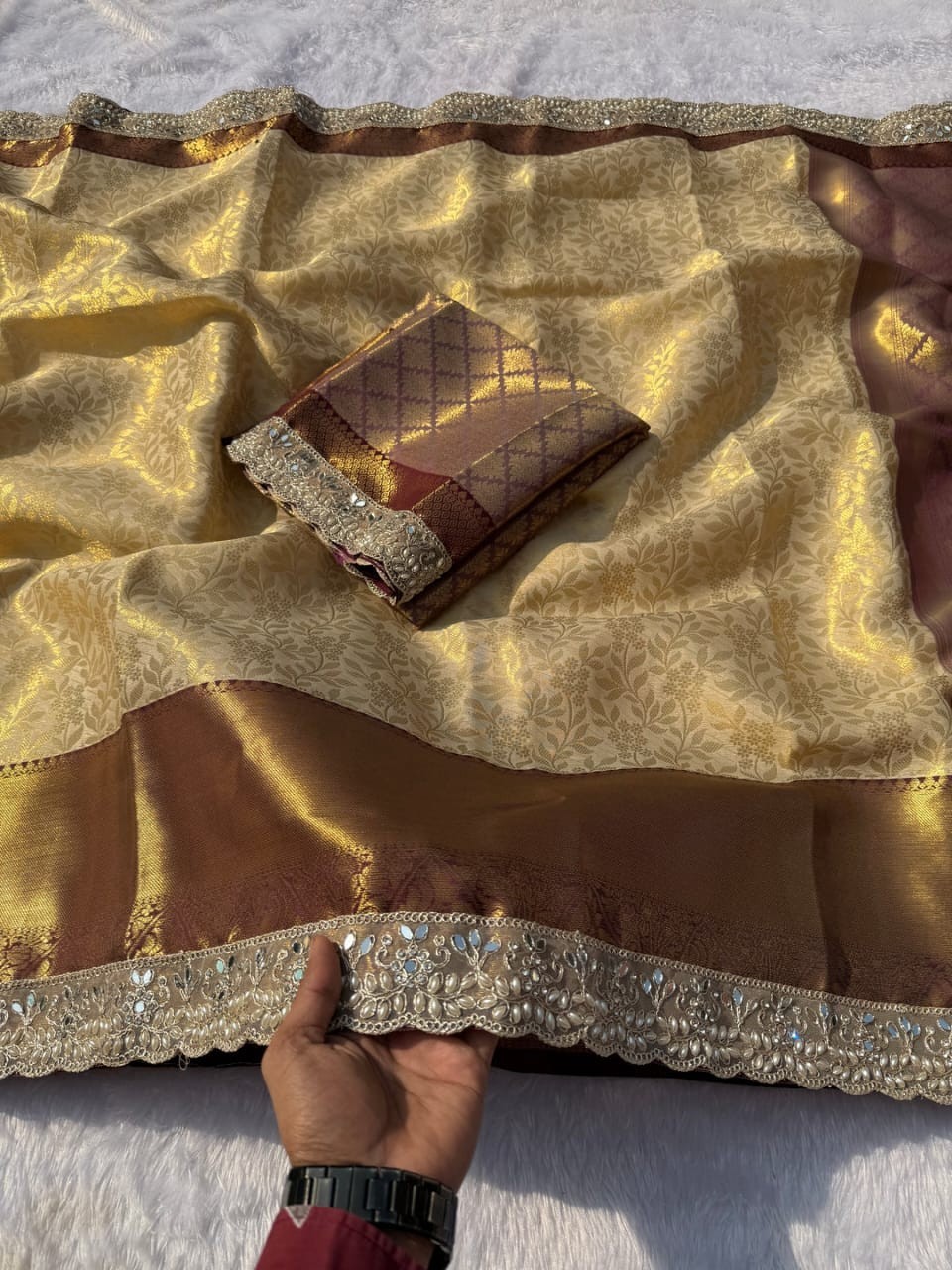 Indian Banarasi Soft Tissue Silk Saree Traditional Designer Border Wedding Sari