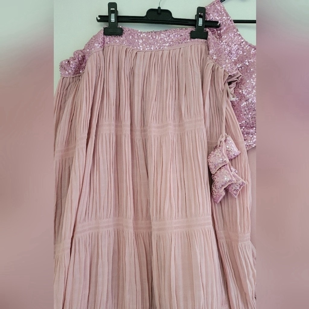 Georgette Pletting Pattern Lehenga Choli with Sequins-Thread Embroidered Pink