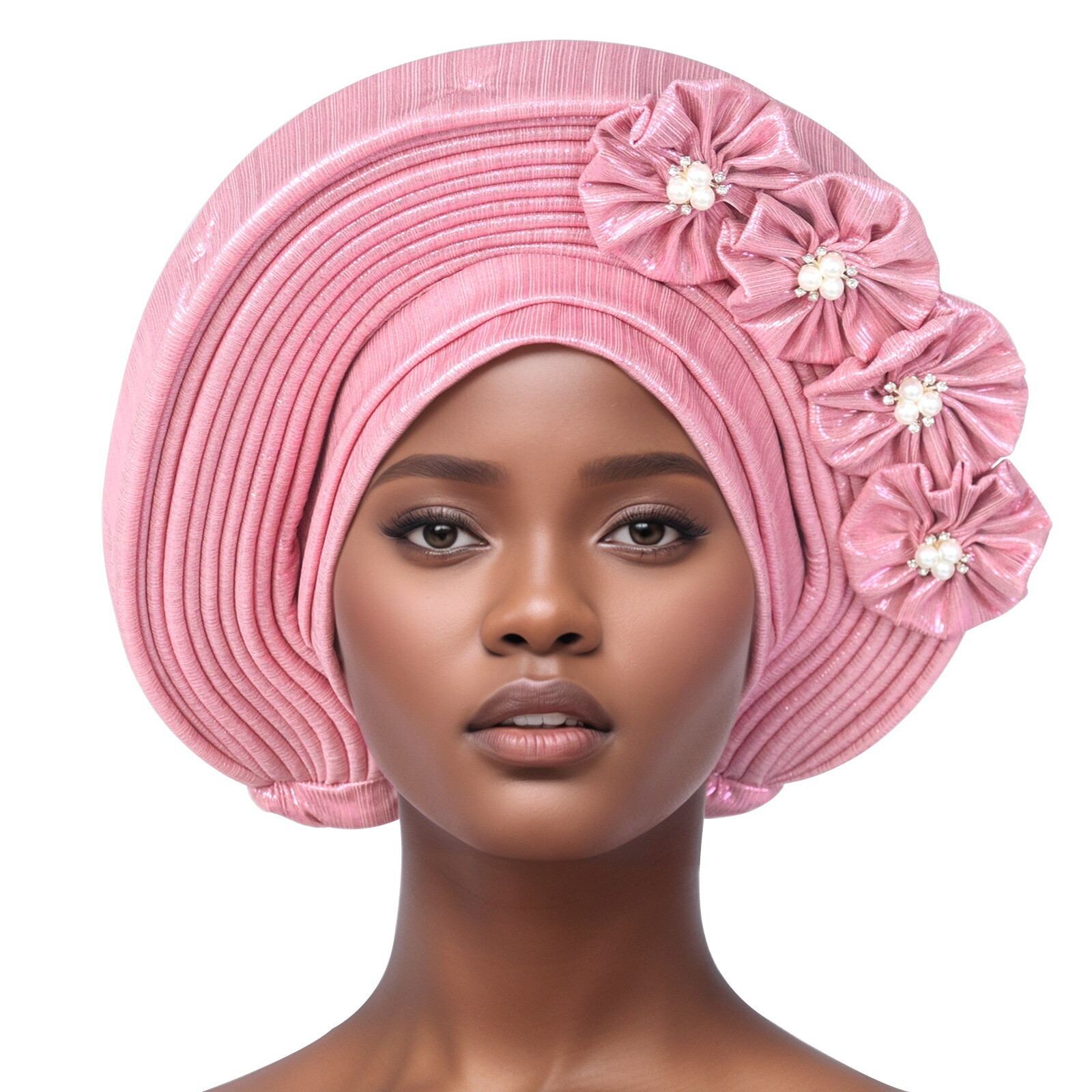 Auto Gele Headtie Head Wrap Caps Women Hats Multilayer Pleated African Headwear