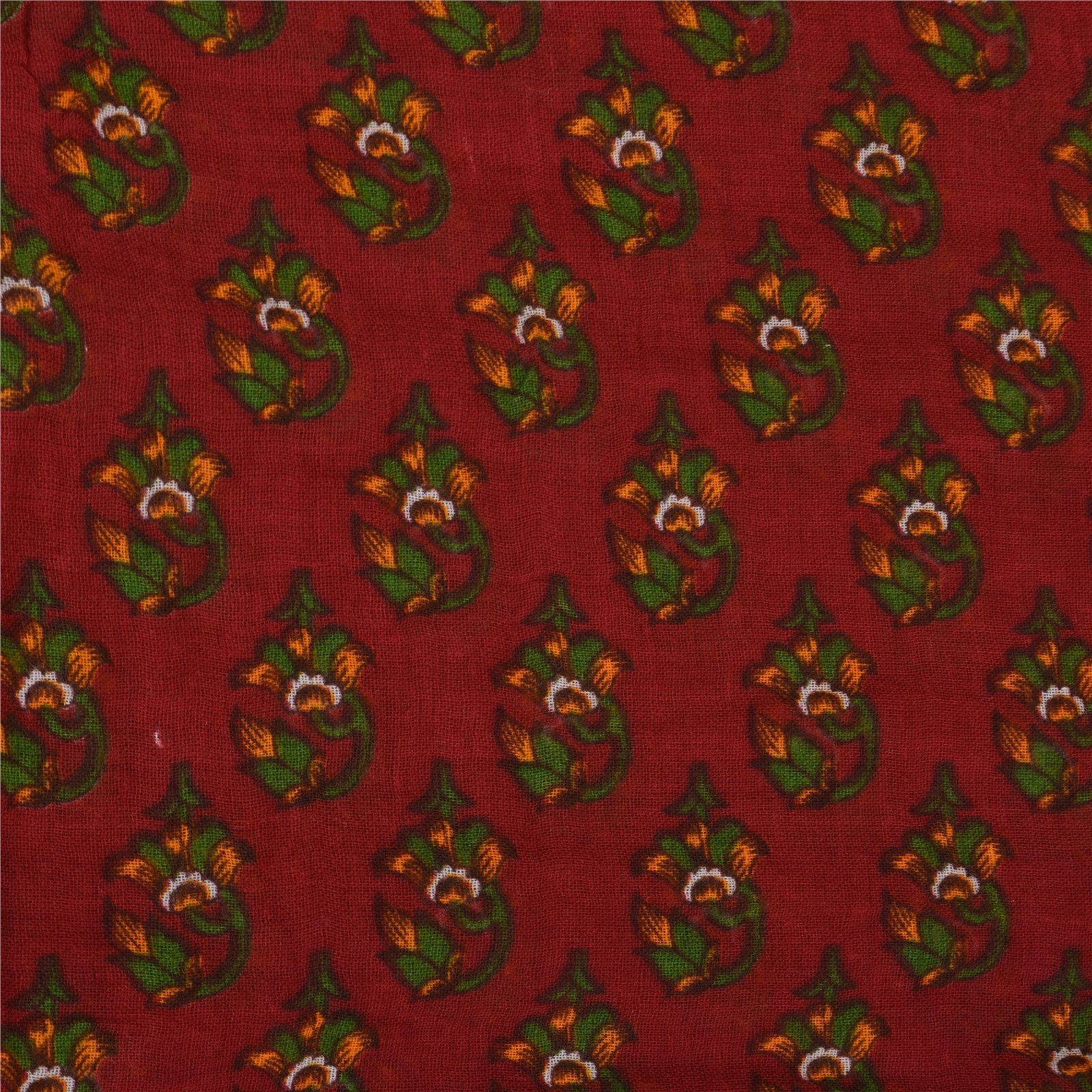 Sanskriti Vintage Sarees Dark Red 100% Pure Cotton Printed Sari 5Yd Craft Fabric