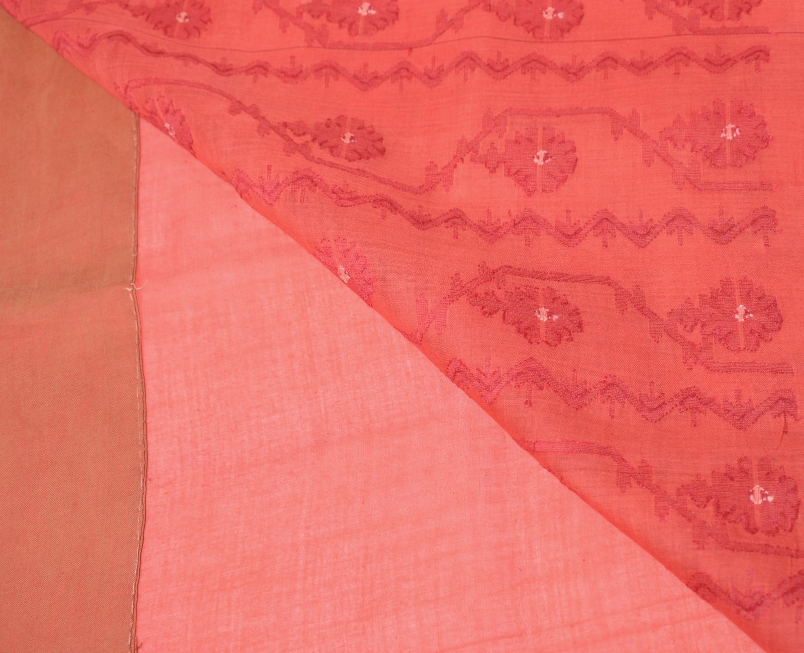 Sushila Vintage Red Saree Pure Cotton Bengal Tant Woven Floral Sari Craft Fabric