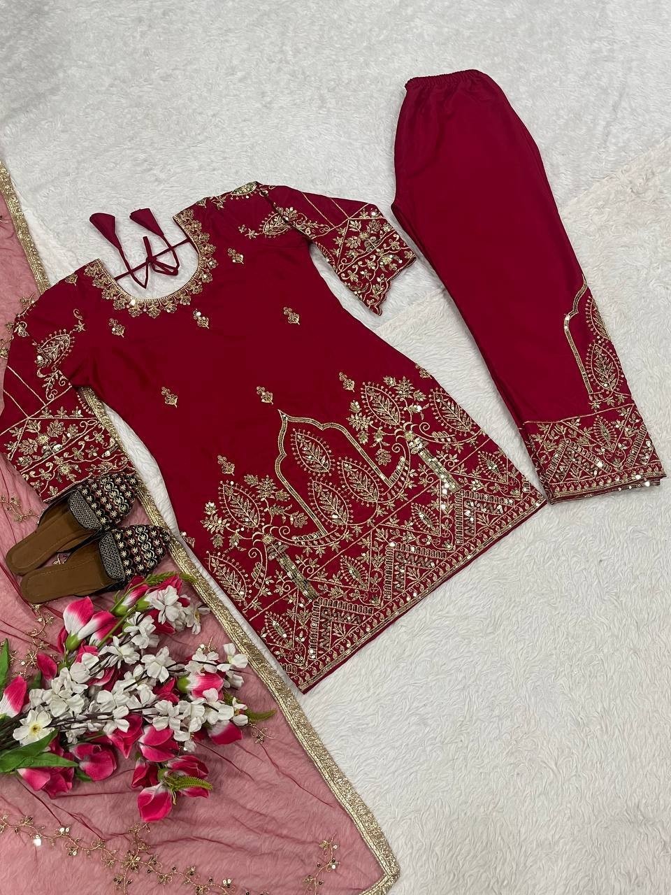 Elegant Designer Crepe Silk Salwar Kameez With Net Dupatta For Women