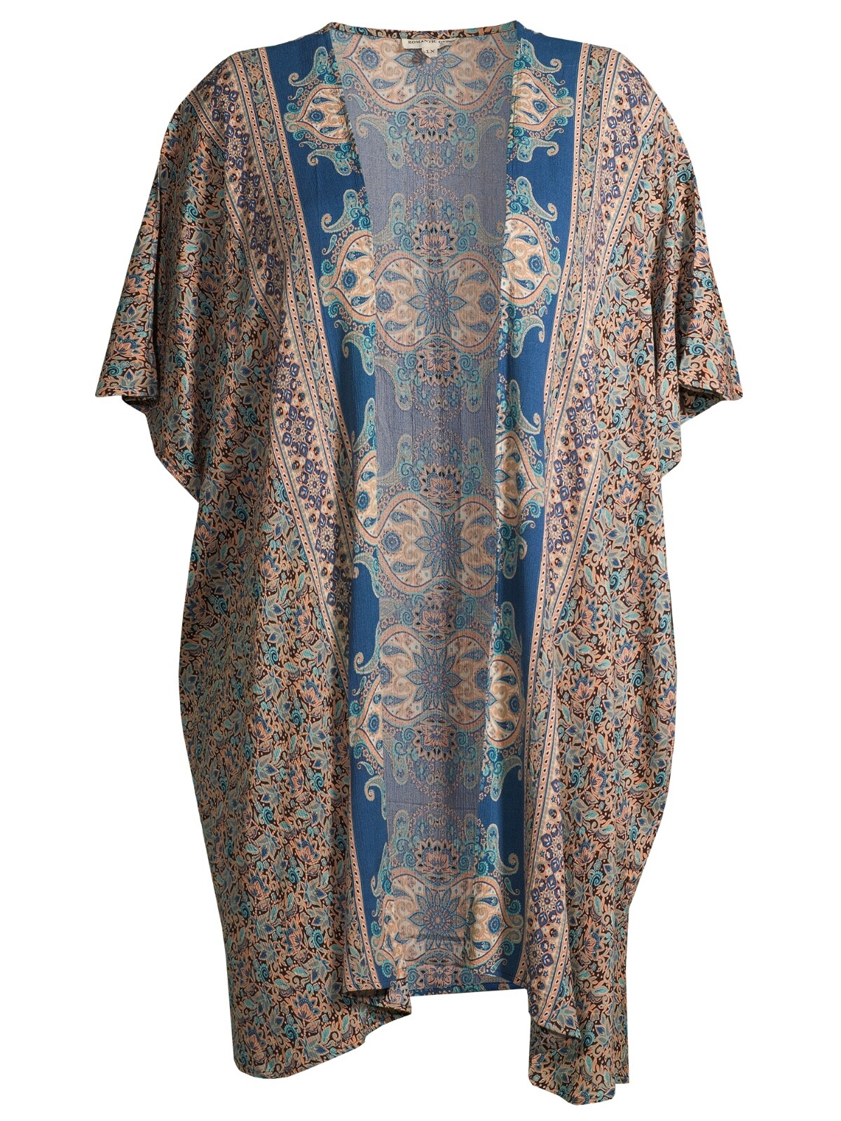 Romantic Gypsy Women’s Plus Size Wide Elbow Sleeve Mixed Print Kimono 2X