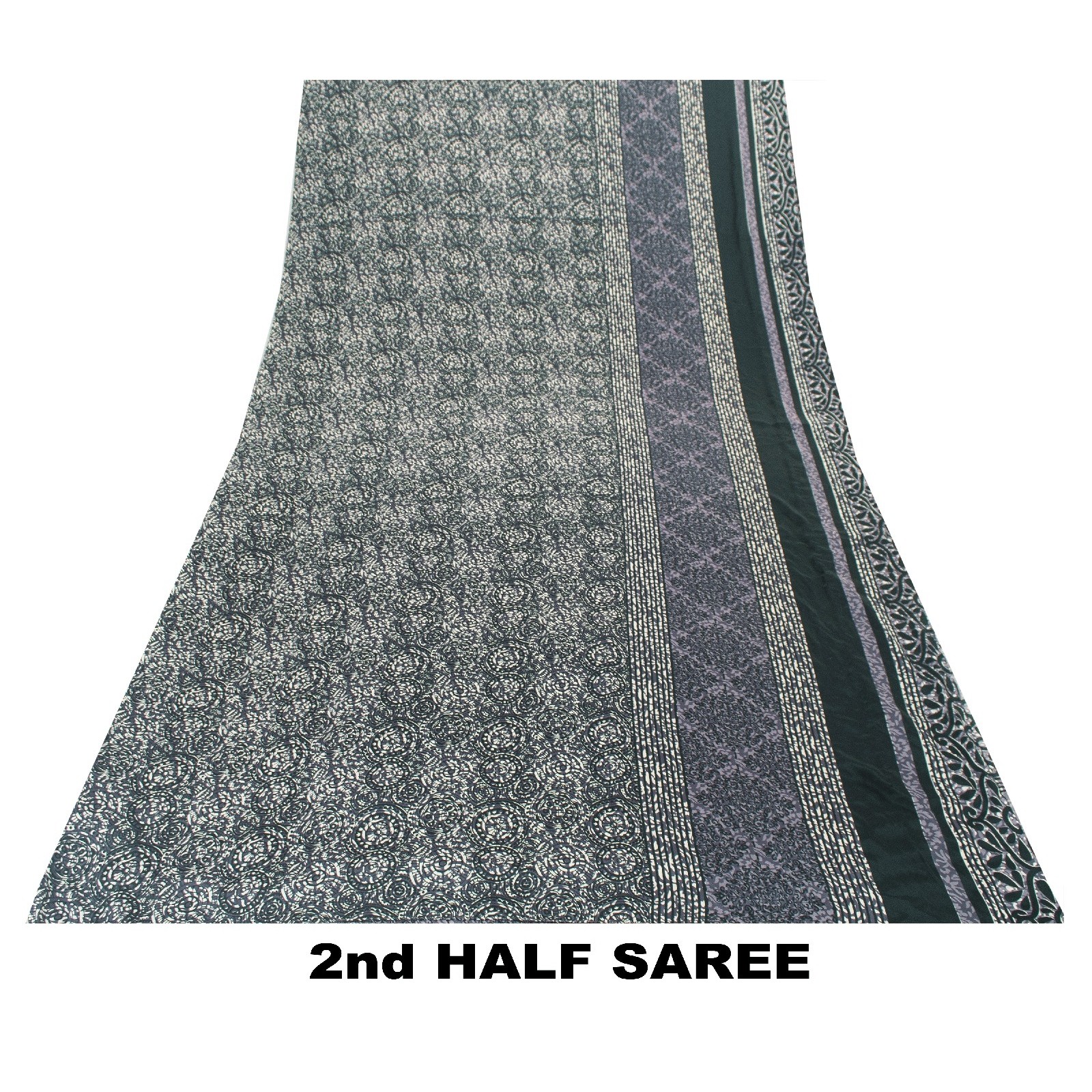 Sanskriti Vintage Sarees Gray & Green Moss Crepe Floral Printed 6+Yd Fabric Sari
