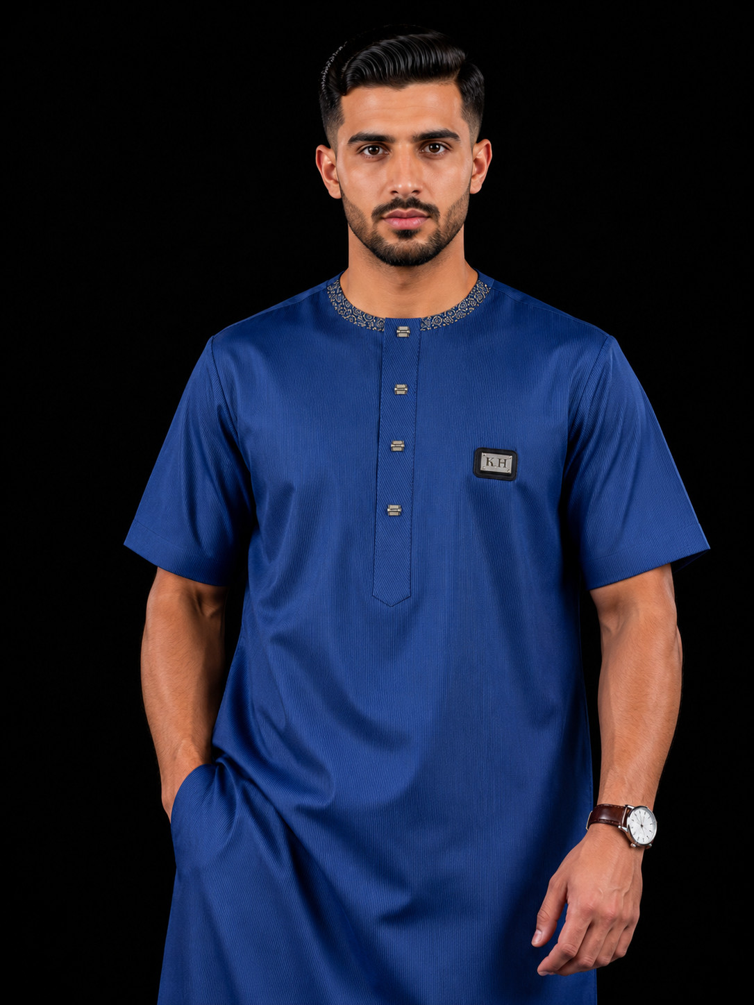 Men’s Arabic Thobe Islamic Jubba Slim Fit Short Sleeve Premium Cotton
