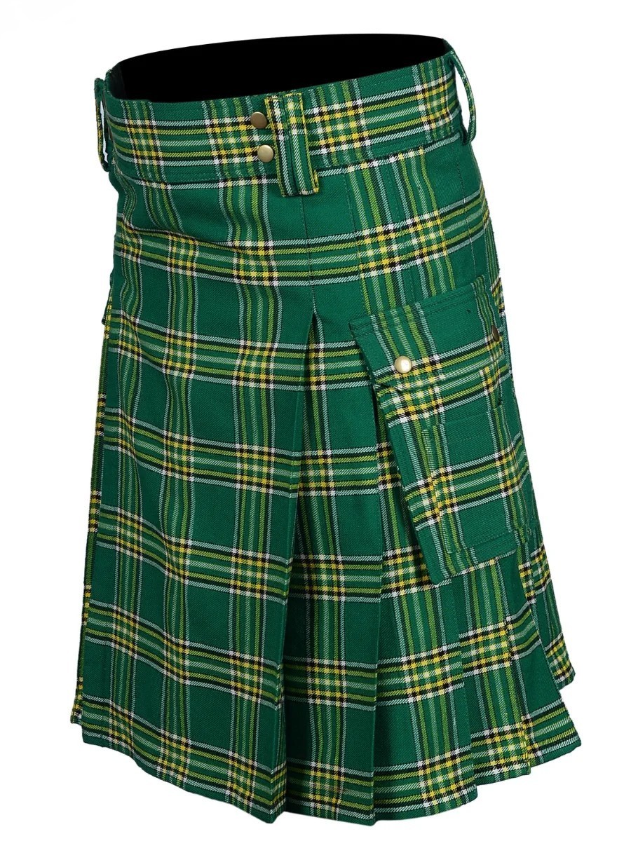 Men Premium Handmade Utility Kilt – Irish Green Tartan Design 22 Tartan Choice”