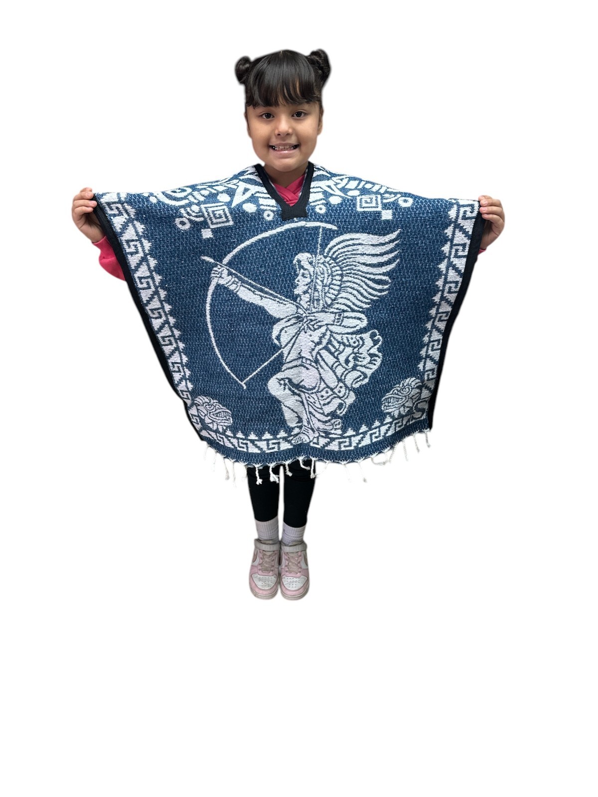 KIDS AZTEC PONCHO , UNISEX , BLANKET GABAN ,6-12 YEARS ,DENIM BLUE