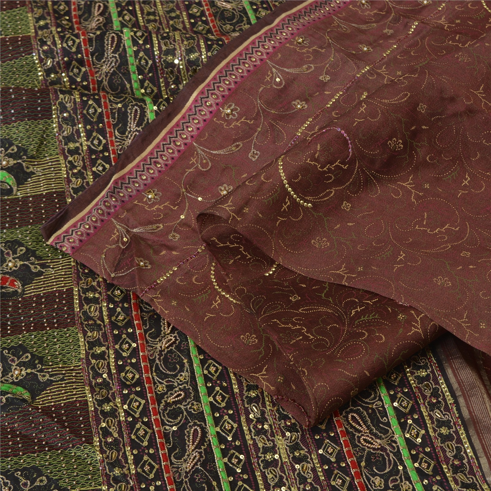 Sanskriti Vintage Sarees Pure Chiffon Silk Hand Beaded Woven Zardozi Sari Fabric