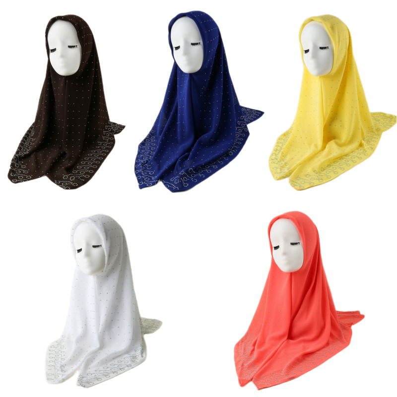 Rhinestone Pearl Chiffon Large Square Scarf Turban Muslim Hijabs Kerchief Shawls