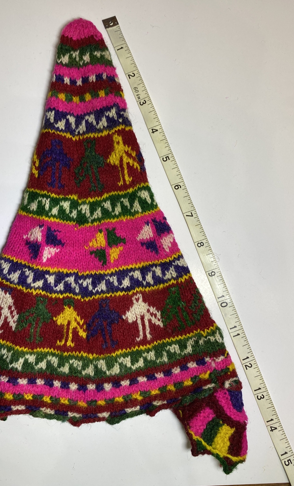 Vintage Peruvian Chullo Yarn Hat SMALL Ear Flaps Pointed flop Over Handmade H4A
