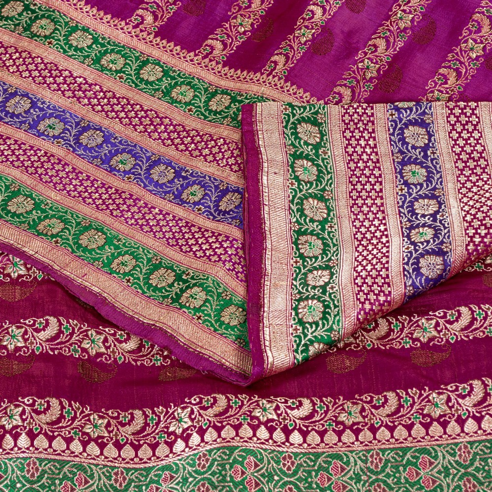 Sanskriti Vintage Pink Pure Satin Sarees Zari Hand Woven Brocade Banarasi Fabric