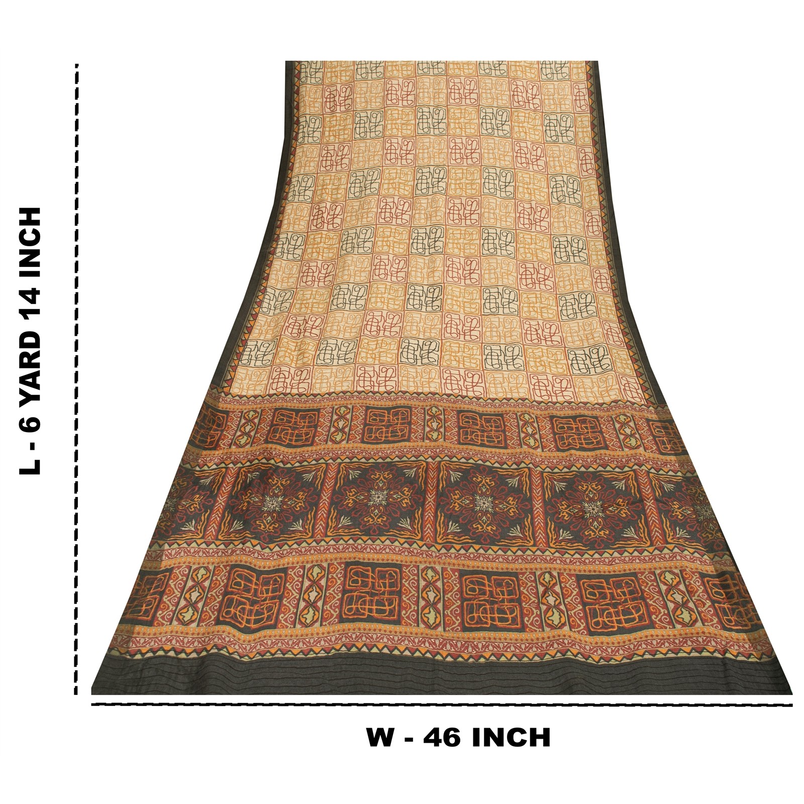 Sanskriti Vintage Ivory Sarees 100%Pure Woolen Abstract Printed 6+Yd Winter Sari
