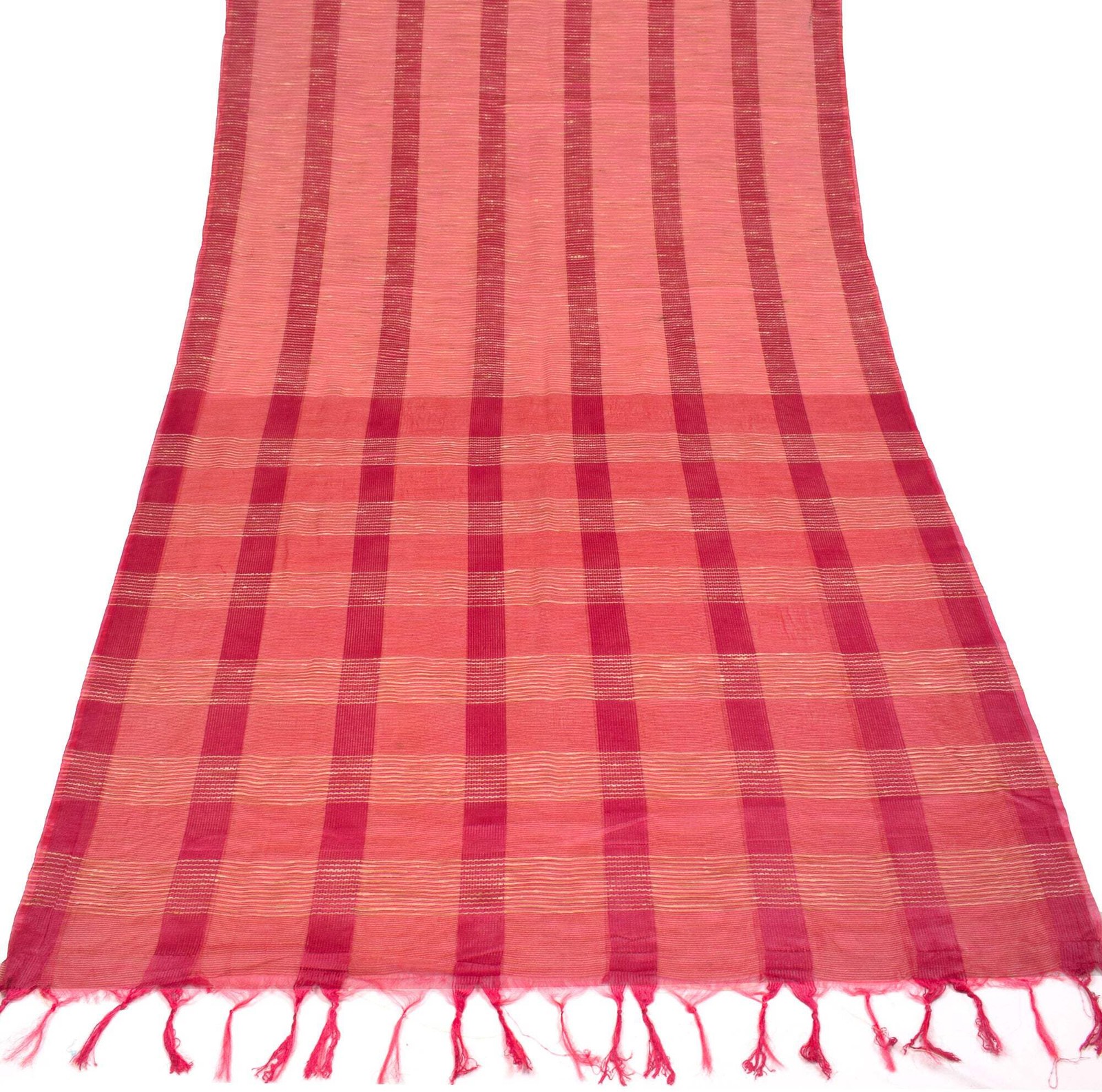 Sushila Vintage Pink Handloom Saree Art Silk Woven 6YD Sari Craft Fabric