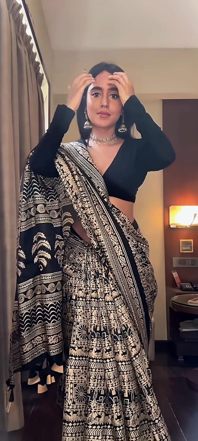 Women’s Silk Cotton Kalamkari Print Saree With Blouse Piece