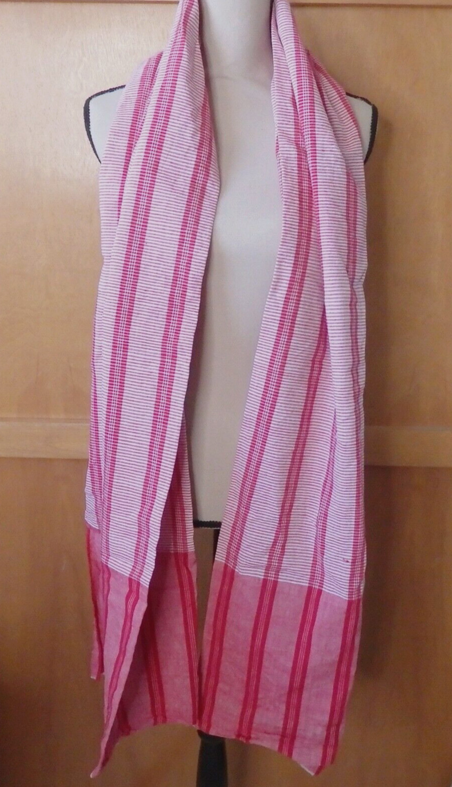 Vintage Saree Style 100% Soft Cotton Red & White Striped Fabric Curtain