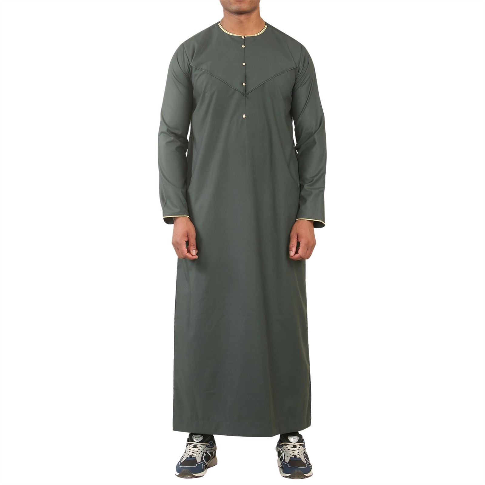 OE-300 – Men’s Green Emirati Omani Thobe Gold Embroidery