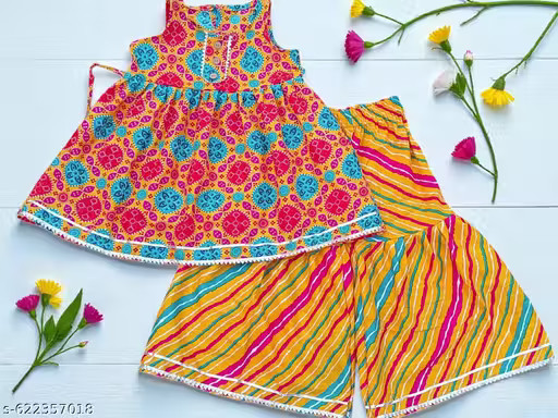 Jaipuri Bandhej Printed Cotton Stylish Leheriya Gujarati Dress for Girls