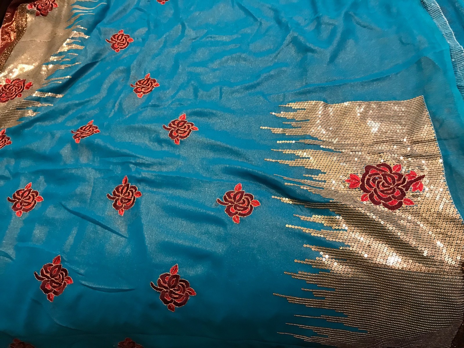 Designer Georgette Shimmer Embroidered Party Sari With Stitched Blouse