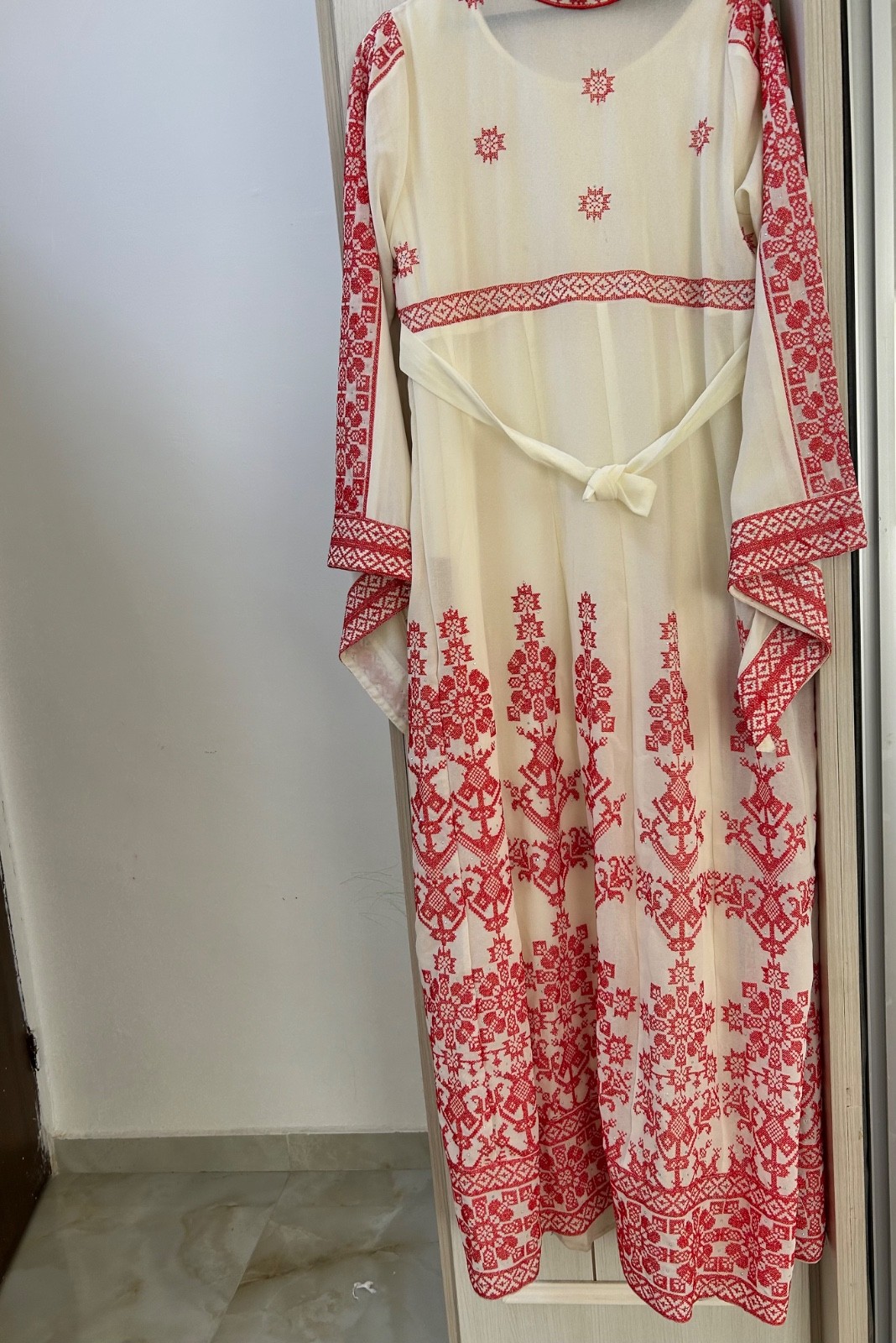 Authentic Palestinian Thobe Dress Red Tatreez Embroidery Traditional Kaftan Maxi