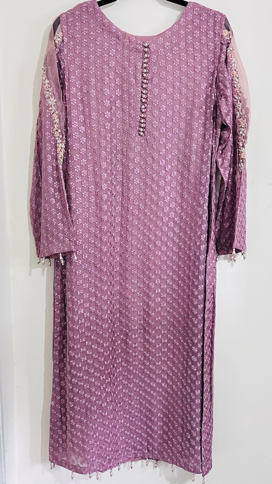 ALLY’s LAAM New 3 Pcs MUAVE Embroidered CHIFFON Pakistani Stitched MEDIUM Dress