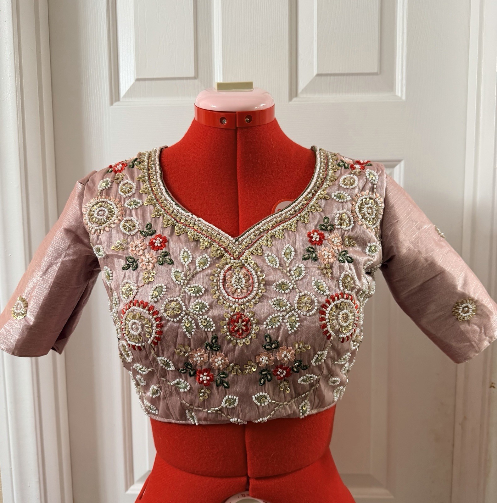 Embroidered Saree Set Indian Partywear Elegant Beeds blouse Size 38”& Petticoat