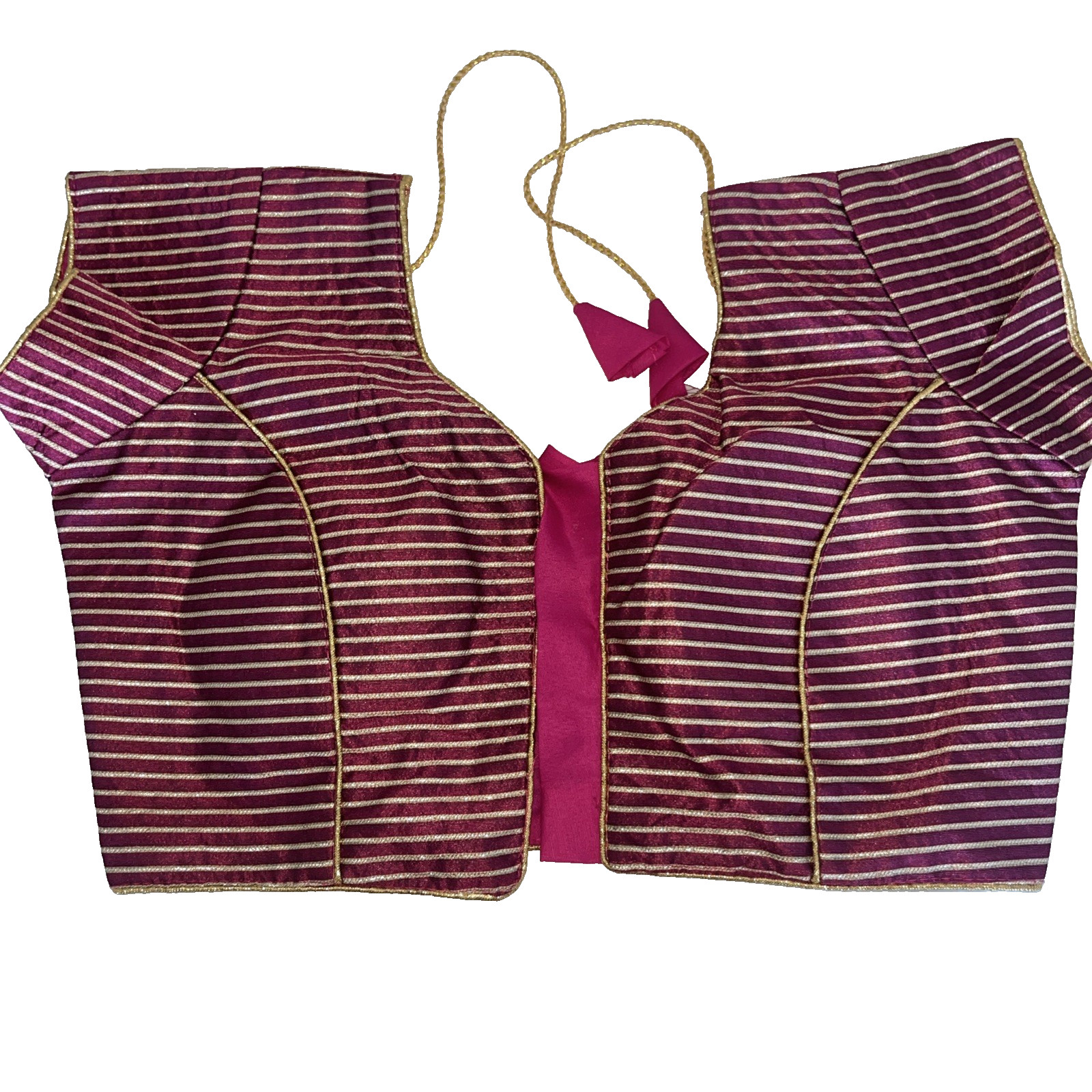 Maroon Gold Sari Blouse Metallic Striped Brocade Crop Top Choli 32-38