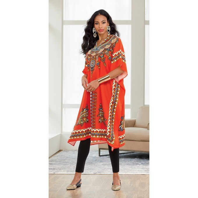 Ashro Orange Ethnic African American Pride Naveah Short Caftan Dress One Size