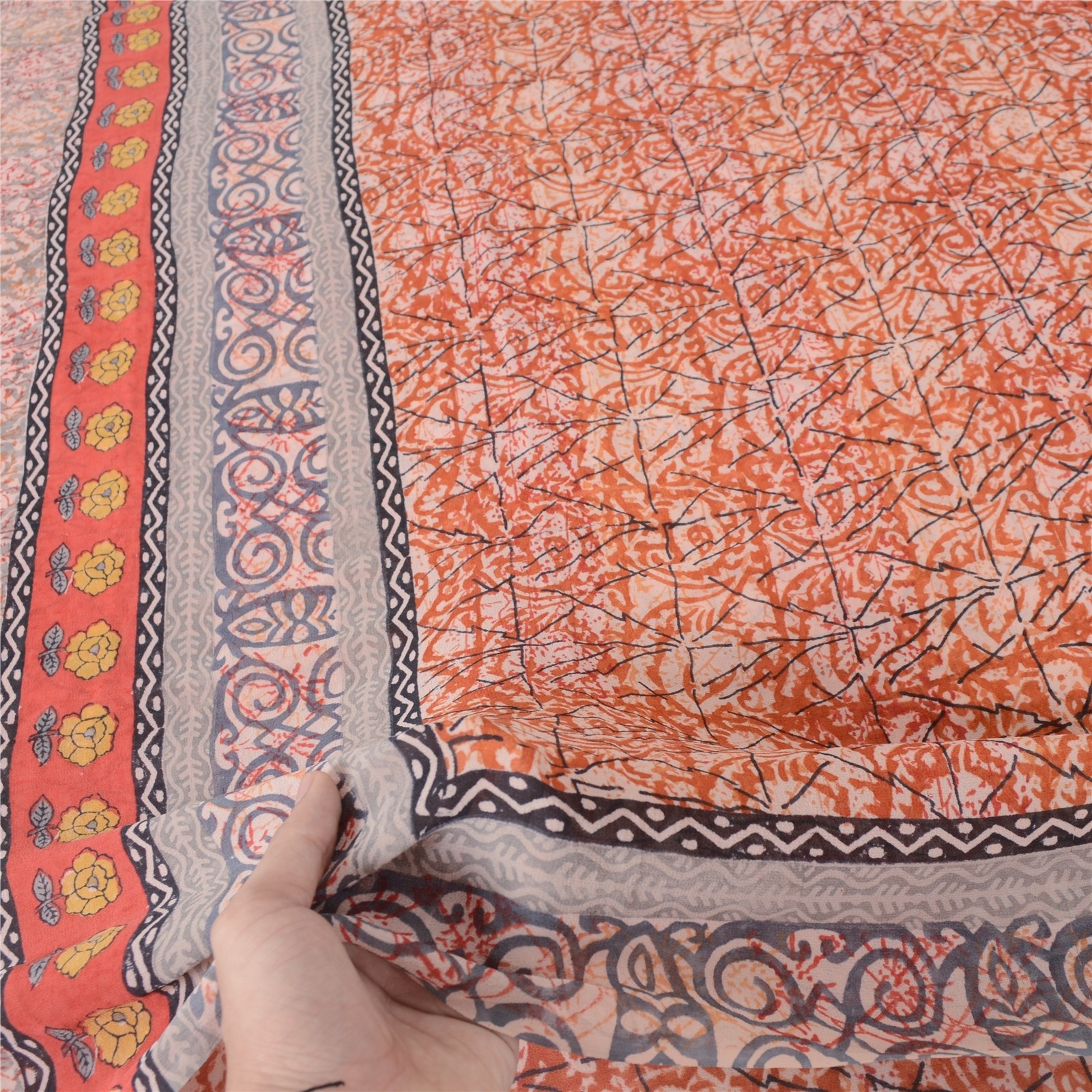 Sanskriti Vintage Sarees Hand Block Printed Pure Georgette Sari 5Yd Craft Fabric