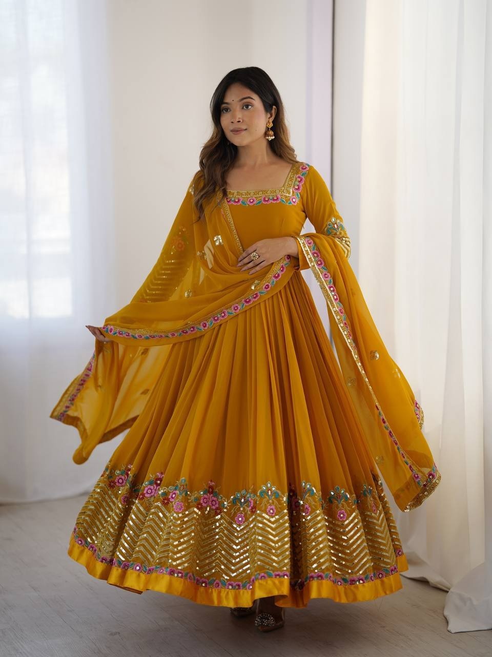 New Designer Yellow Georgette Salwar Kameez With Dupatta For Function