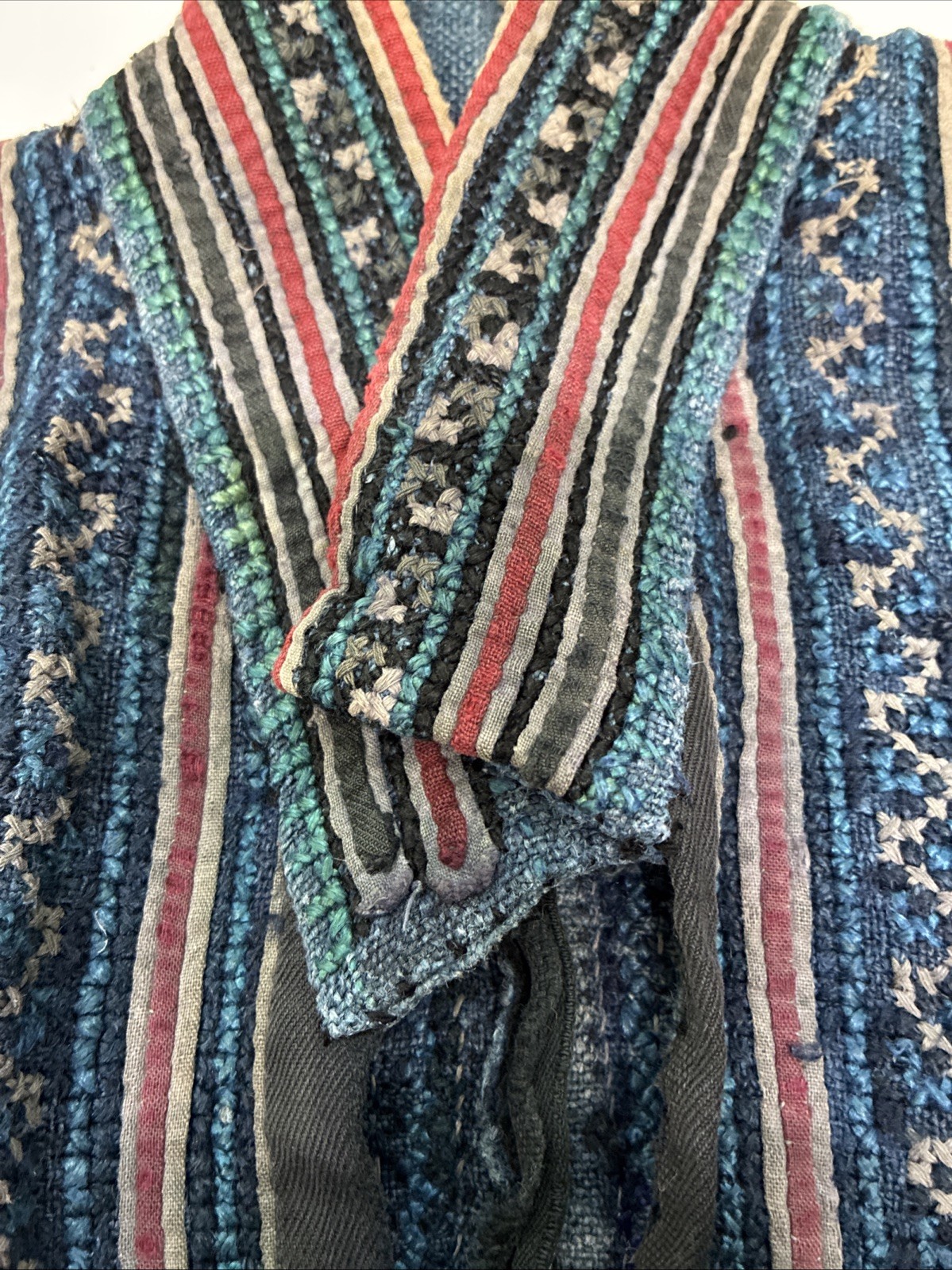 Vintage Traditional Hmong Indigo Jacket Paj Ntaub Cross Stitch Large Hobo Art