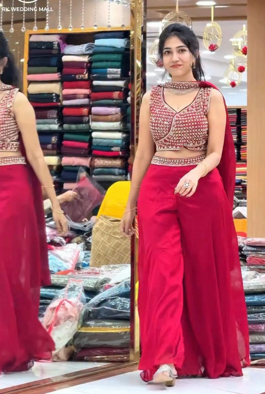 DESIGNER PRE DRAPPED TOP PLAZZO BOLLYWOOD PARTY WEAR DRESS WEDDING INDO WESTERN