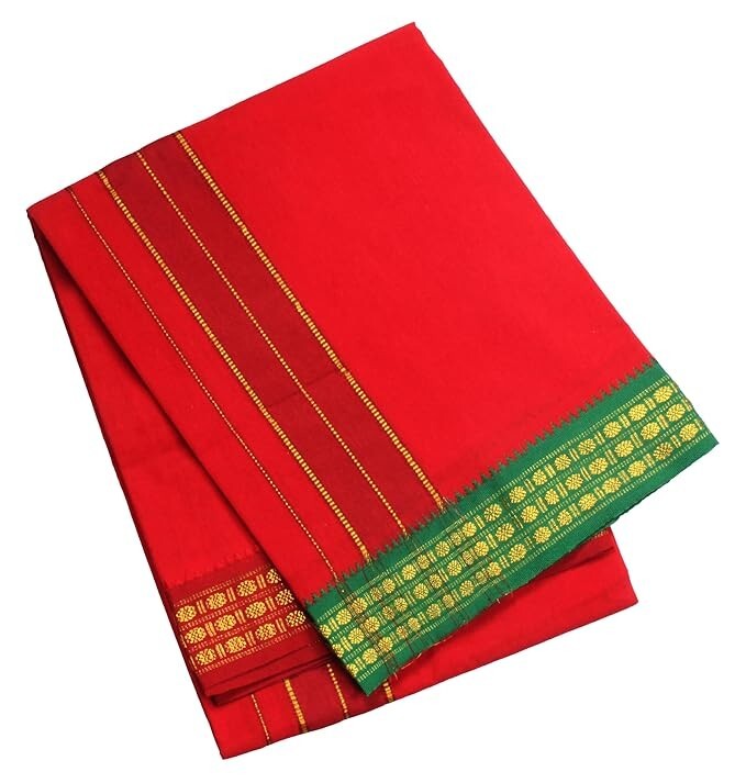 Men’s Single Dhoti – 2 Mtr/Mundus/Lungi Big Border ( Red, Set of 1 )