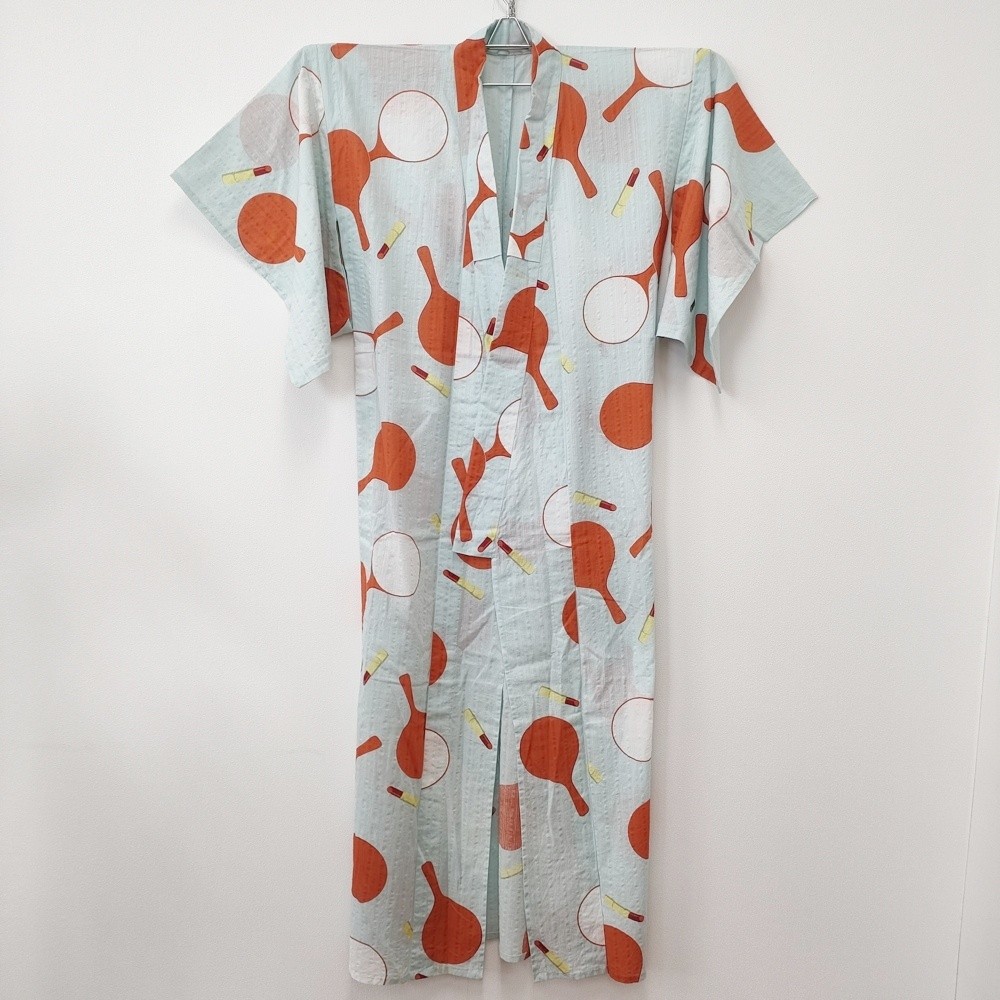 DOUBLE MAISON Hand mirror, lipstick, cotton, yukata Light blue orange 6-0620S△