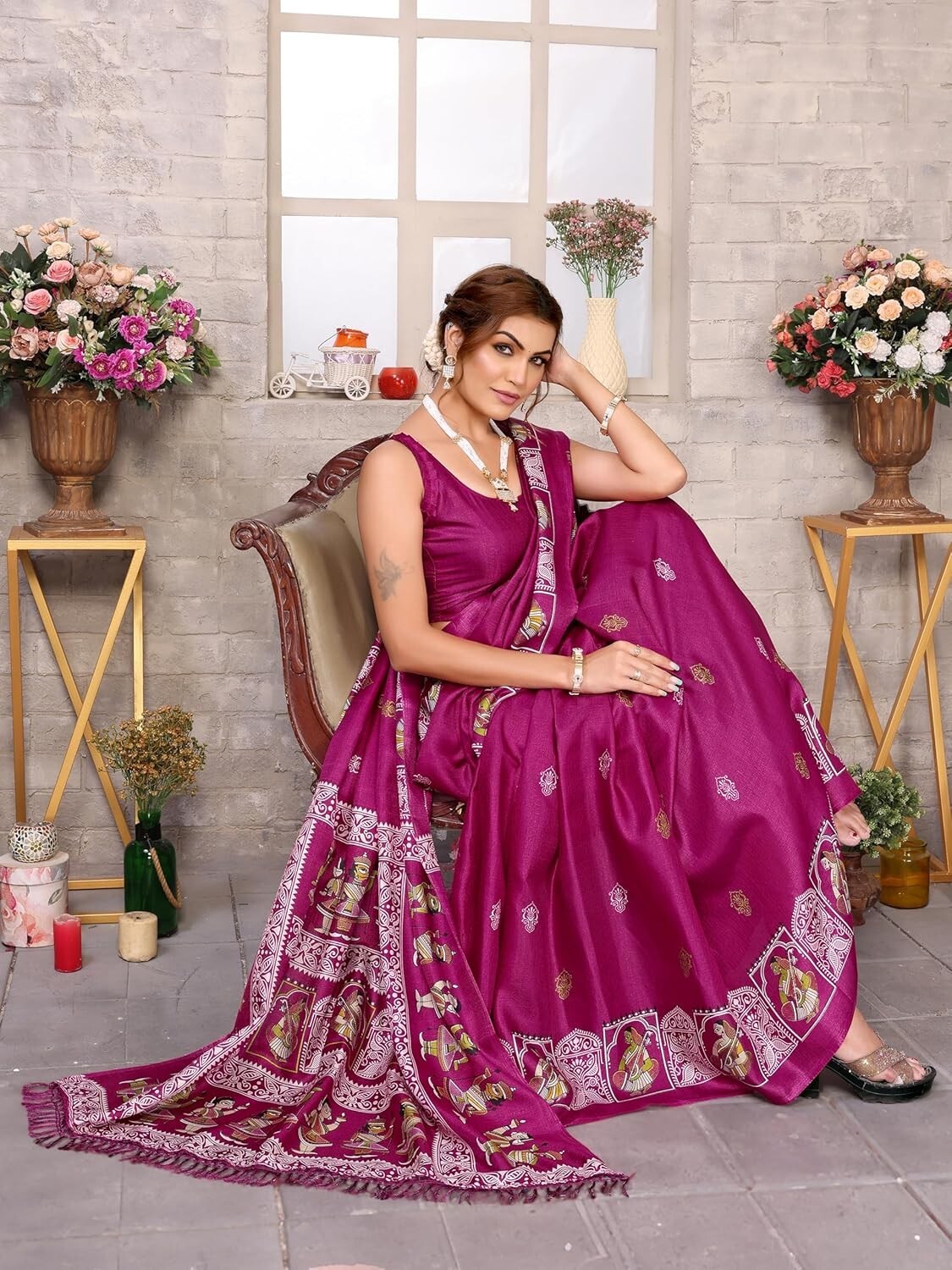 Women’s latest Art Silk and Tassels Saree with unstitched Blouse Material