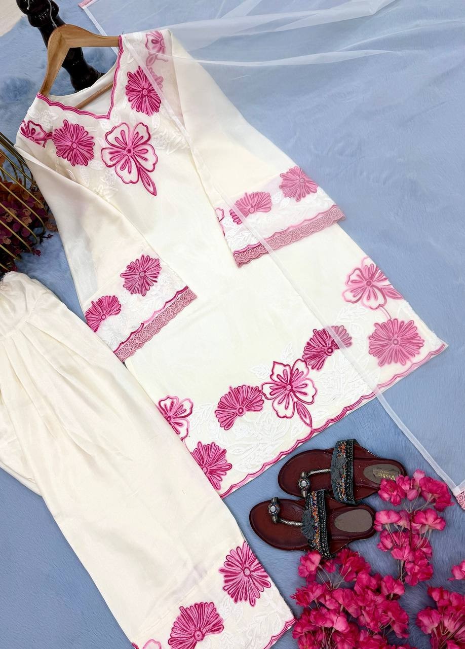 New Launching Pure Roman Glass White Top Bottom With Dupatta For Party Wear